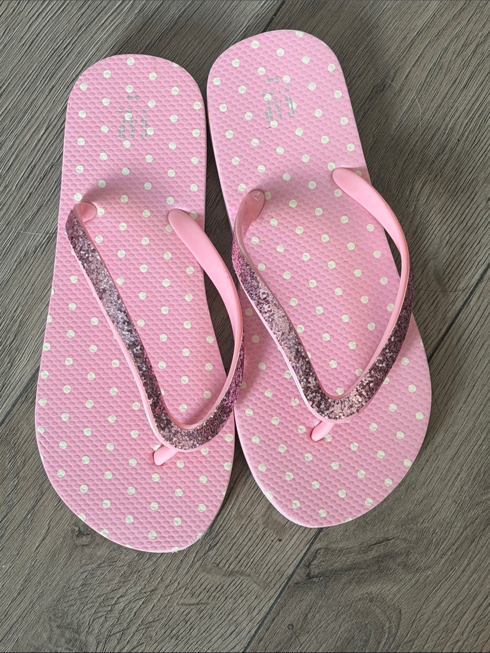 GAP Pink Polka Dot Flip Flop Sandals with Glitter Straps